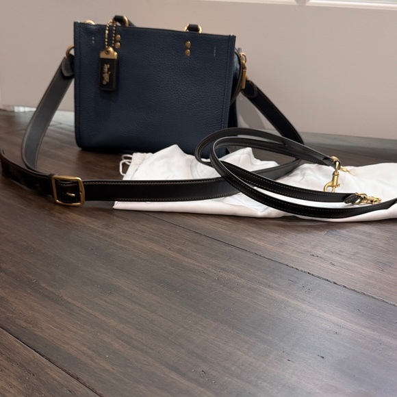 Coach Rogue 25 Regenerative Leather- Navy Blue Satchel with Gold Accents - Picture 4 of 13